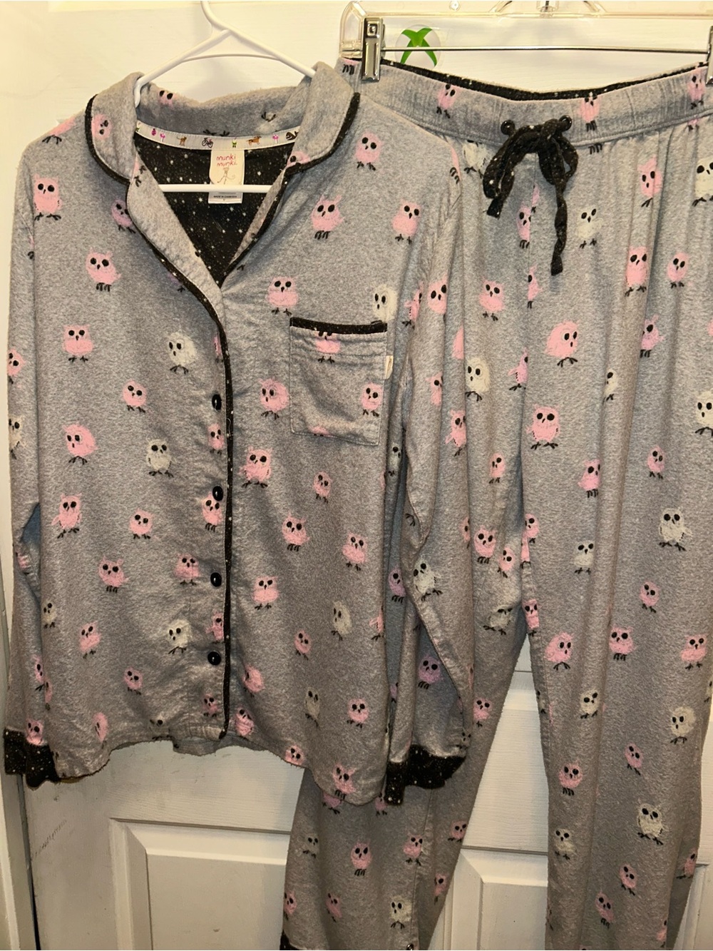 munki munki Gray Owl-Print Kids Pajama Set with Pink Accents